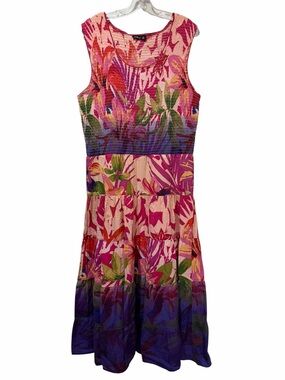 Phool Vintage XL Floral Sleeveless Smocked Midi Boho Dress B18